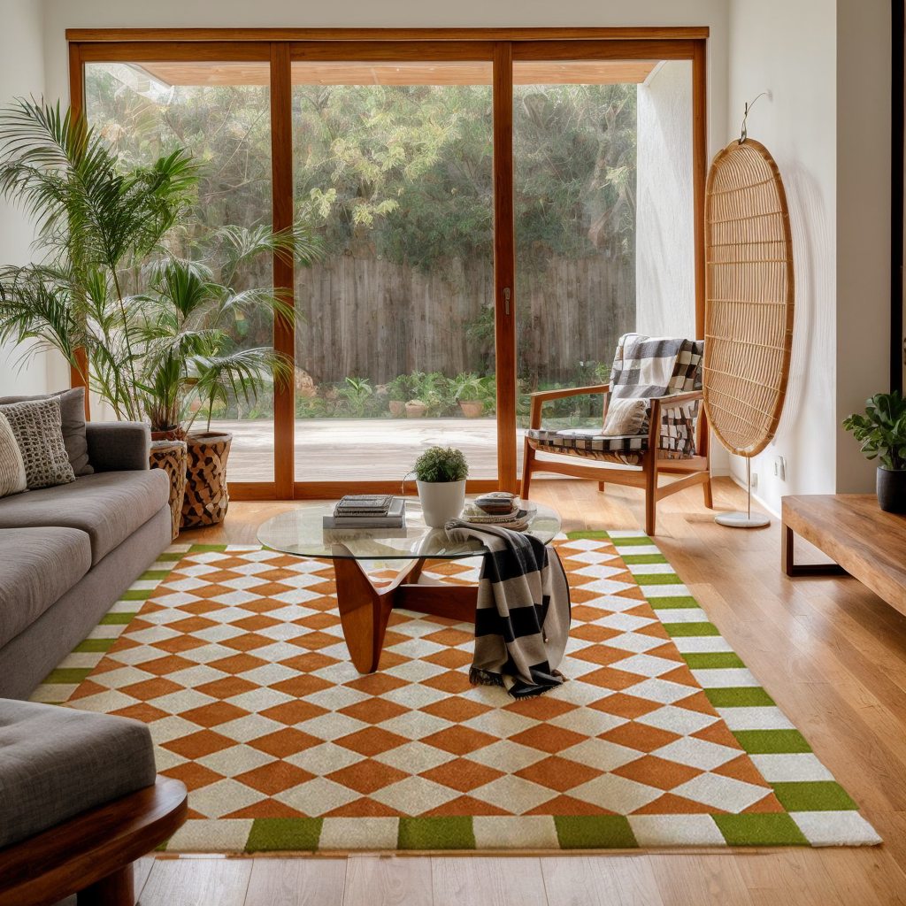 Retro Checkered Plush Area Rug
