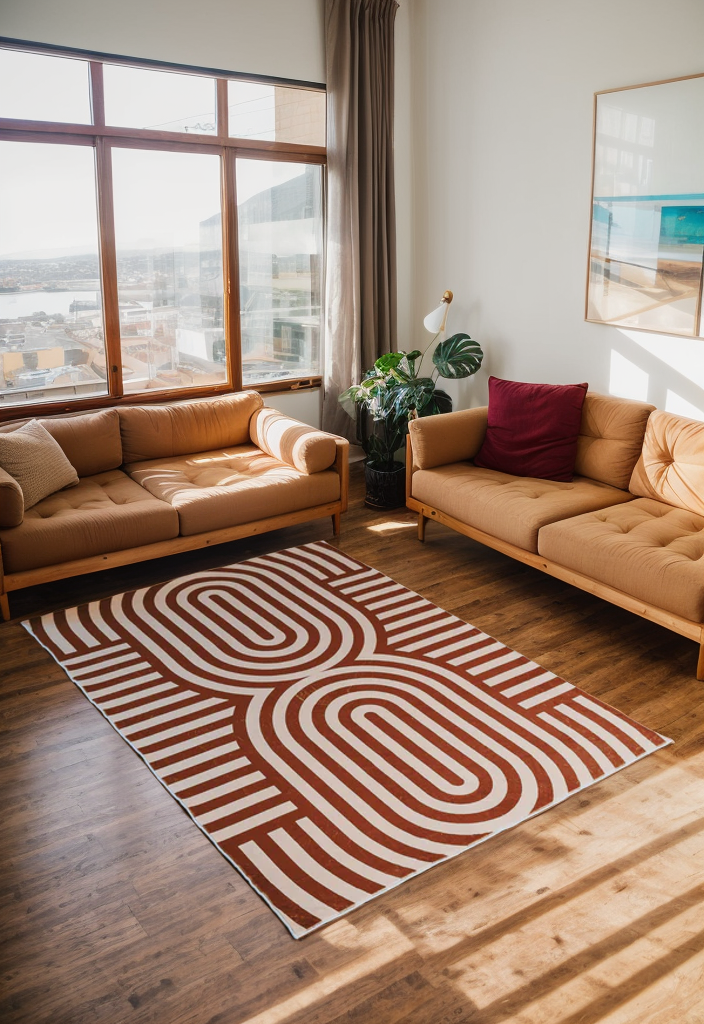 Curvy Brown Stripes Design Rug