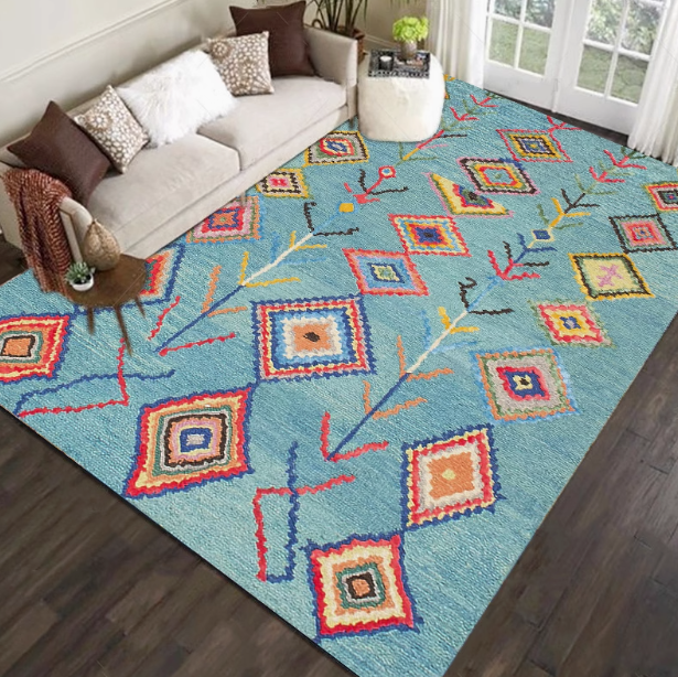 Nordic Geometric Blue Rug