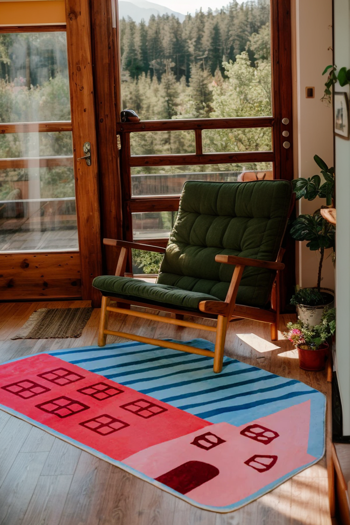 Irregular Shaped Pink Tiny House Runner Rug