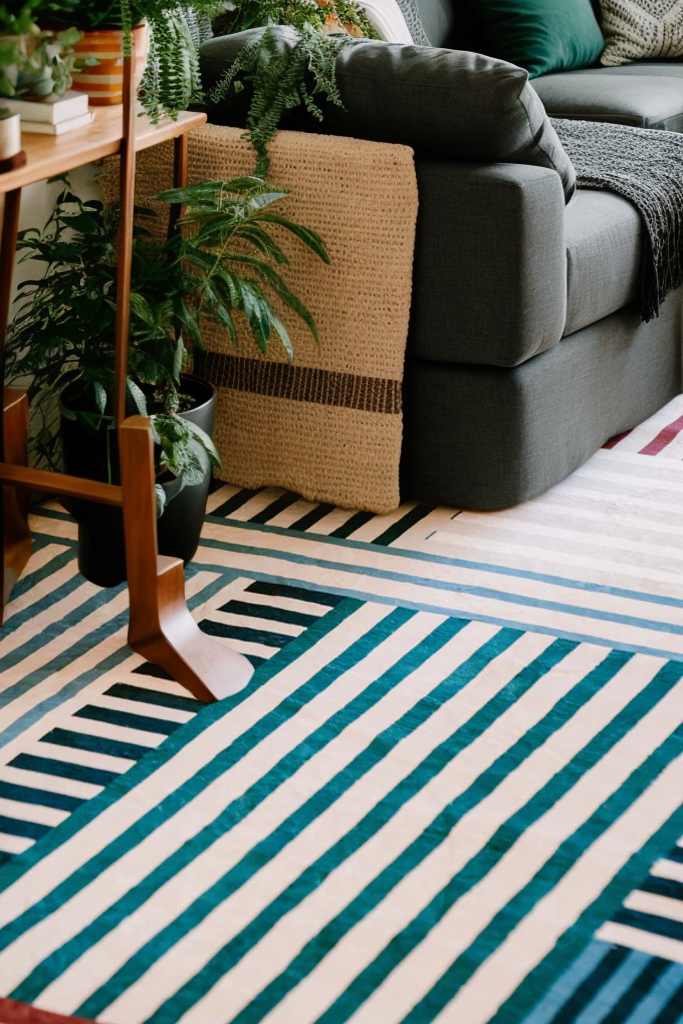 Blue Vertical Stripe Pattern Area Rug