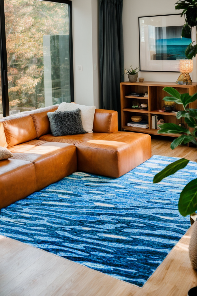 Blue Water Wavy Modern Area Rug