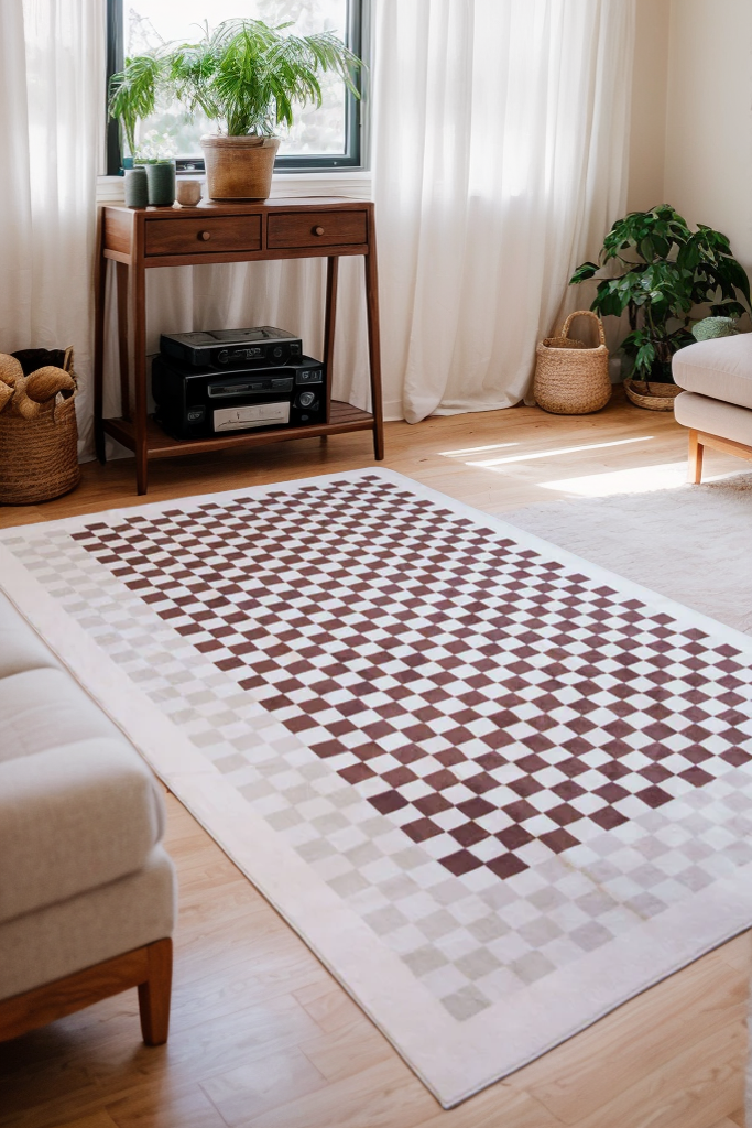 Chocolate and Ivory Checkered Rug