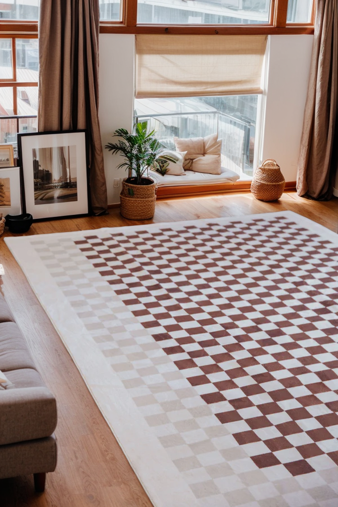Chocolate and Ivory Checkered Rug