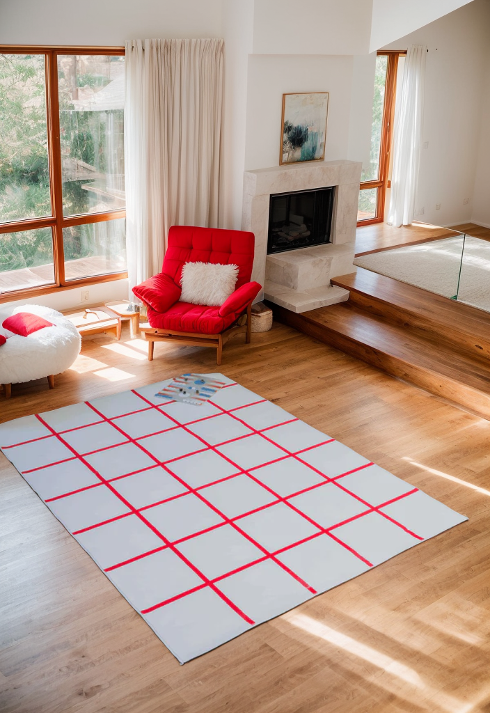 Red and White Grid Modern Design Rug