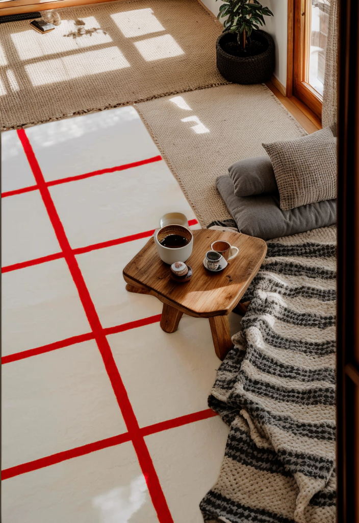 Red and White Grid Modern Design Rug