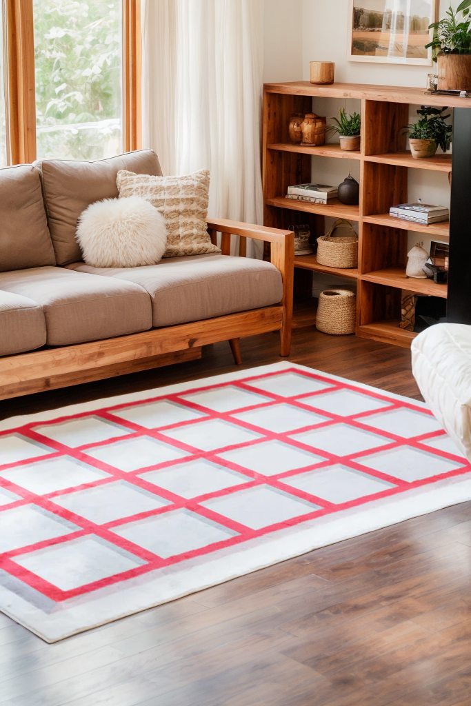 Red Grid Area Rug