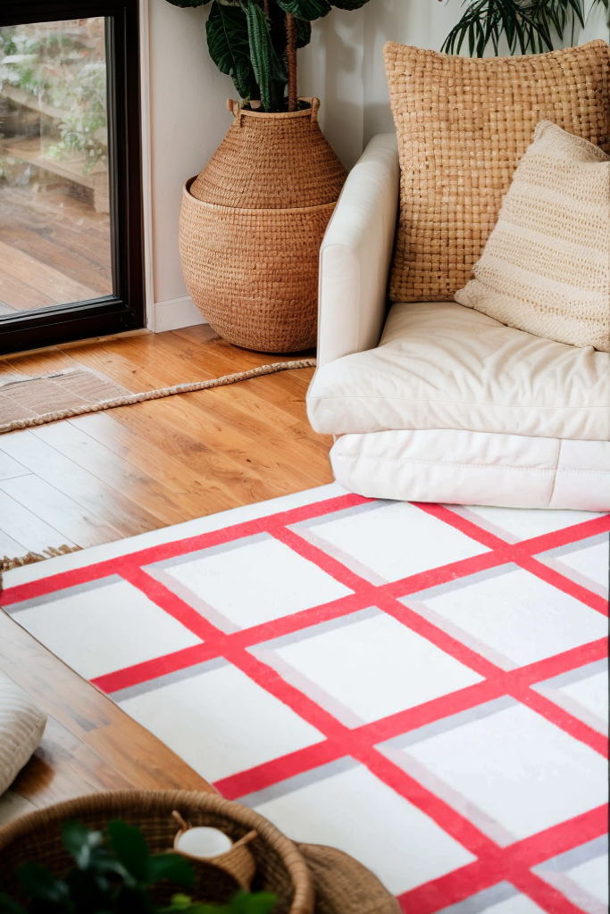 Red Grid Area Rug