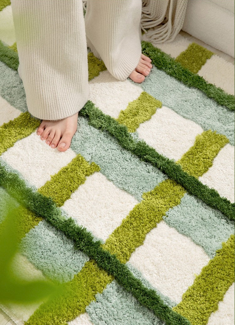 Green Checkered Plush Rug