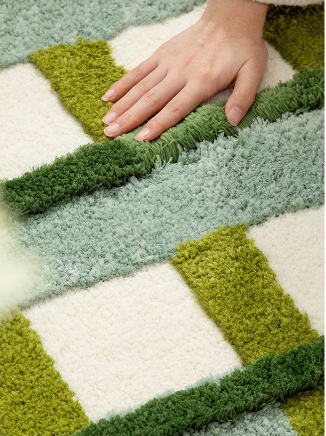 Green Checkered Plush Rug