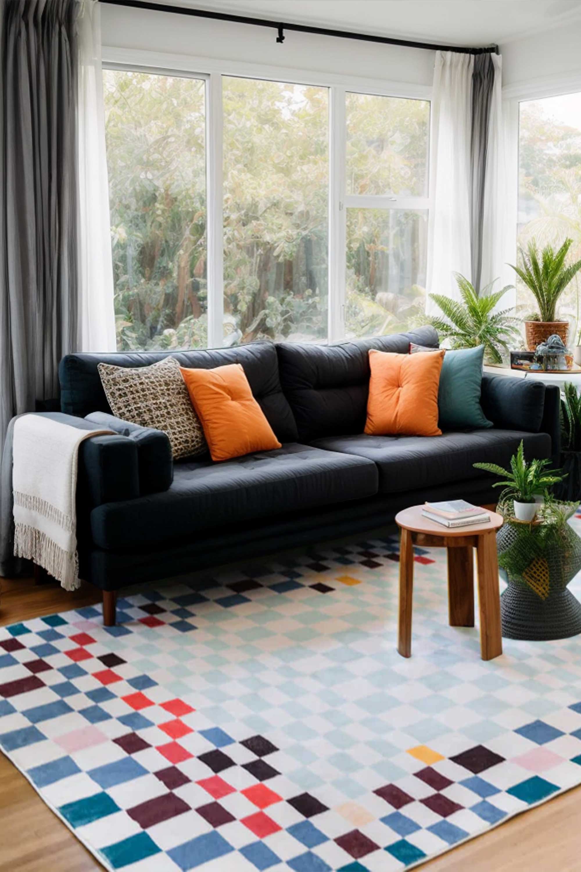 Pixel Multicolor Checkered Rug