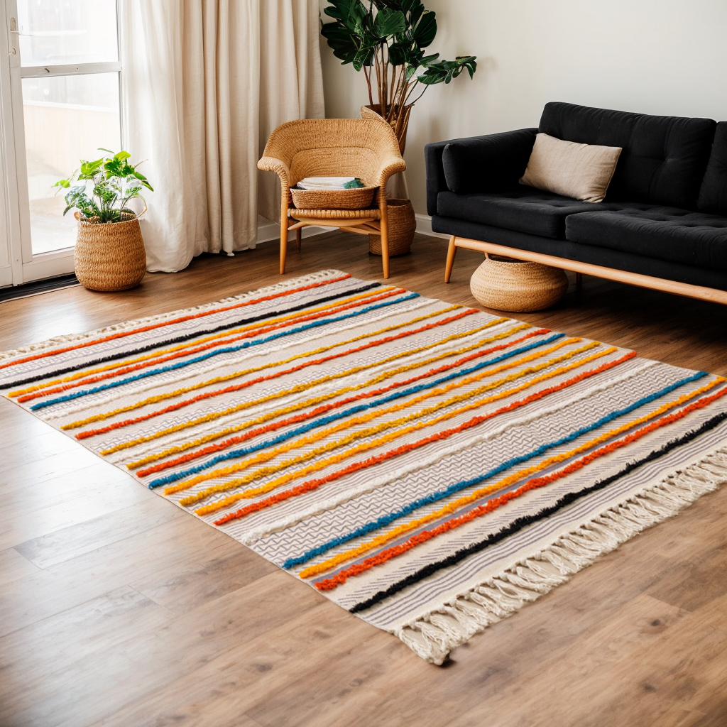 Boho Striped Cotton-Linen Rug