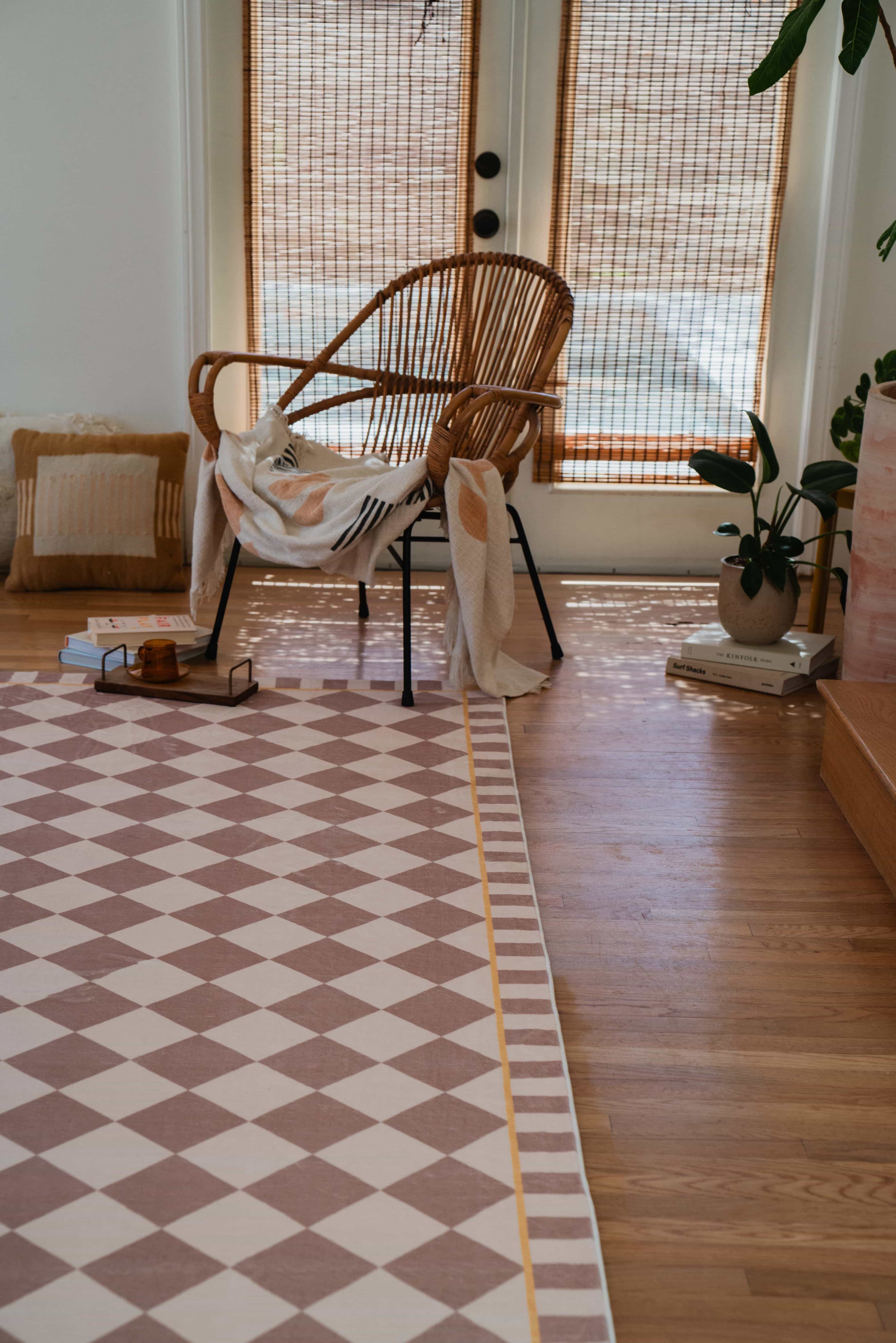 Beige and Cream Checkered Rug
