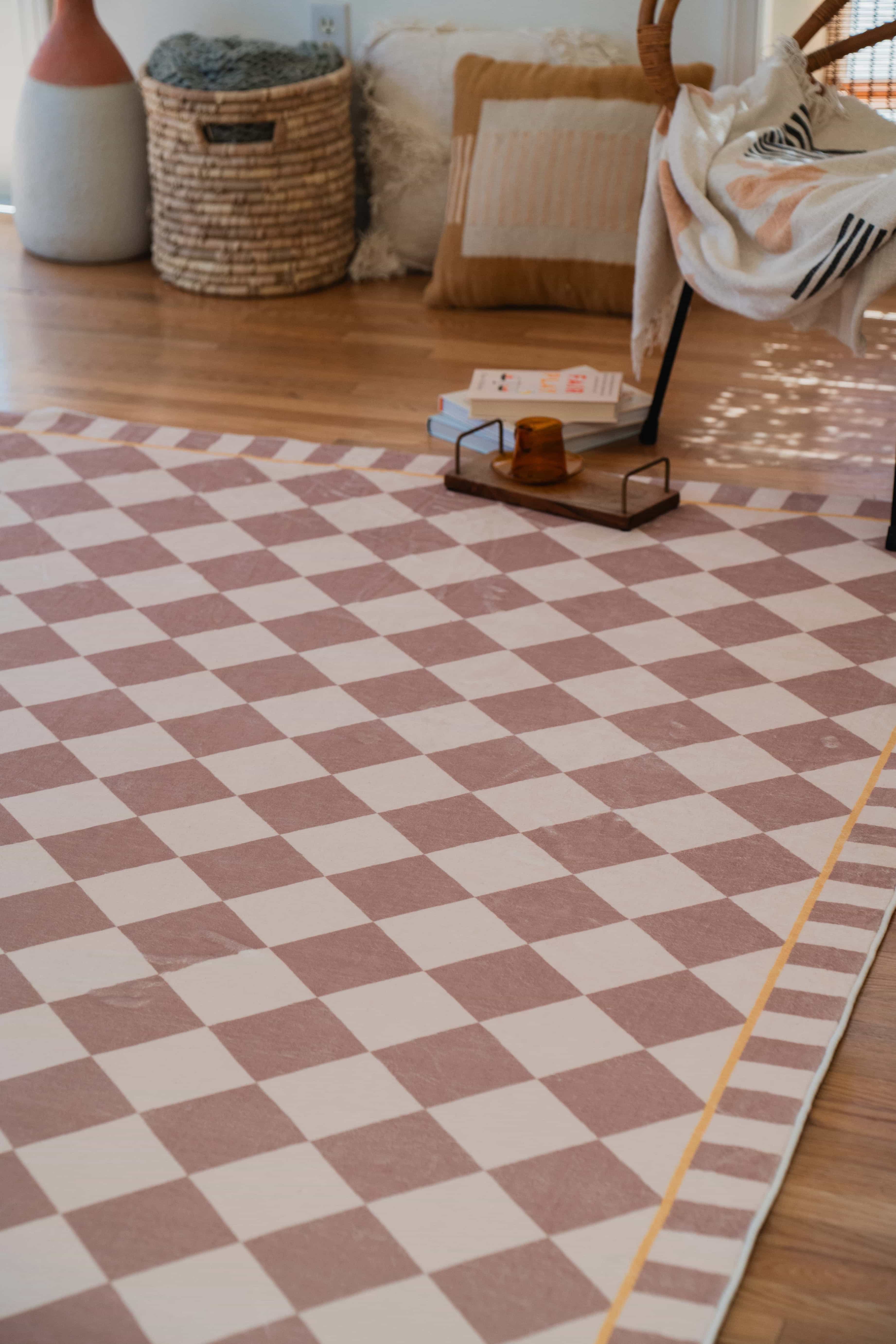 Beige and Cream Checkered Rug