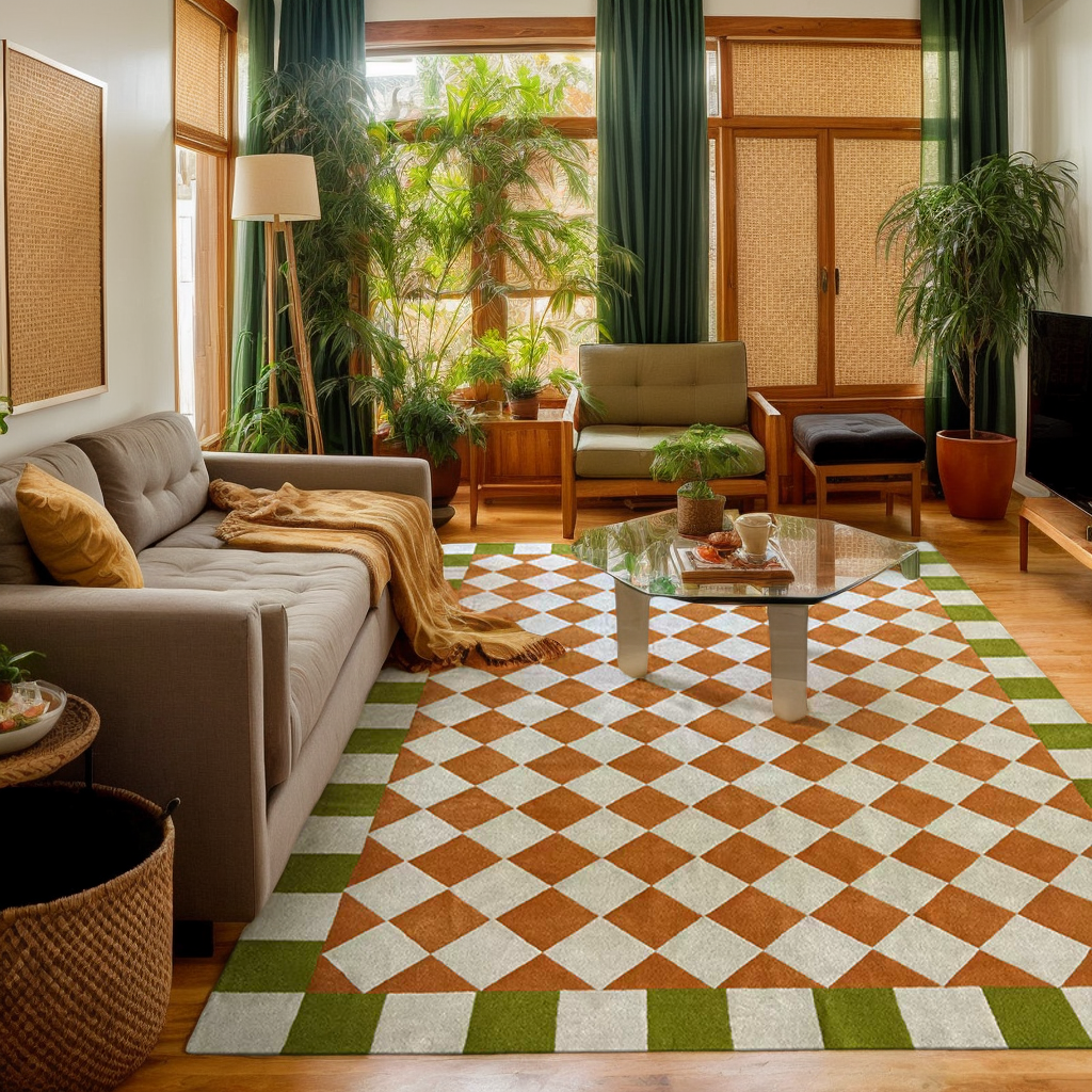 Retro Checkered Plush Area Rug