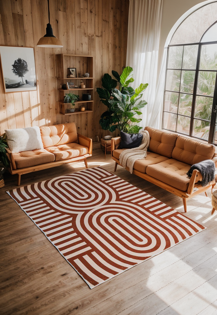 Curvy Brown Stripes Design Rug