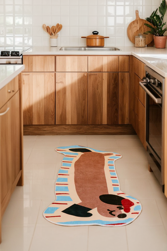 Irregular Shaped Brown Dog Runner Rug