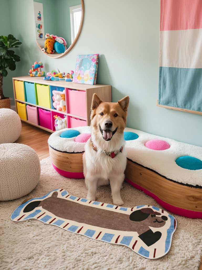 Irregular Shaped Brown Dog Runner Rug