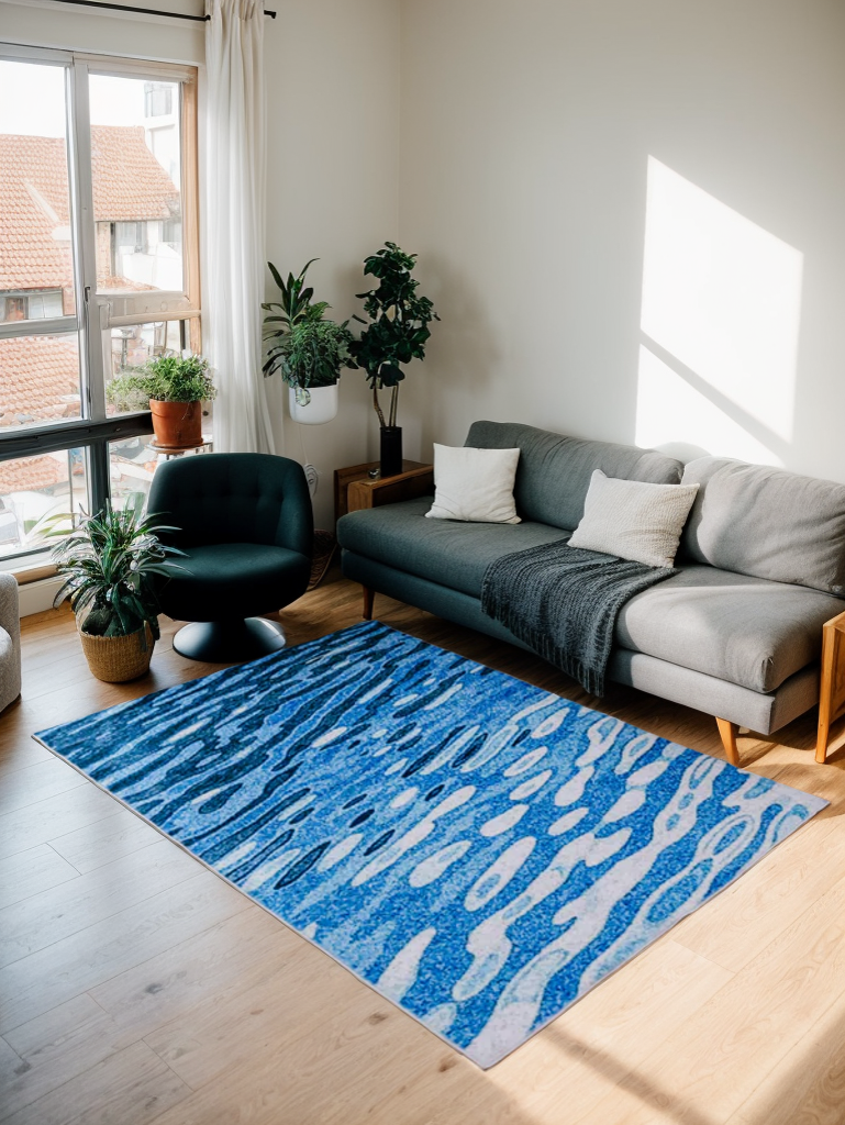 Blue Water Wavy Modern Area Rug