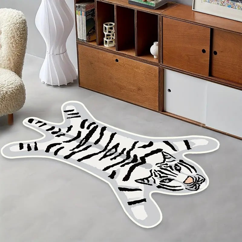 Tiger-Shaped Faux Fur Rug
