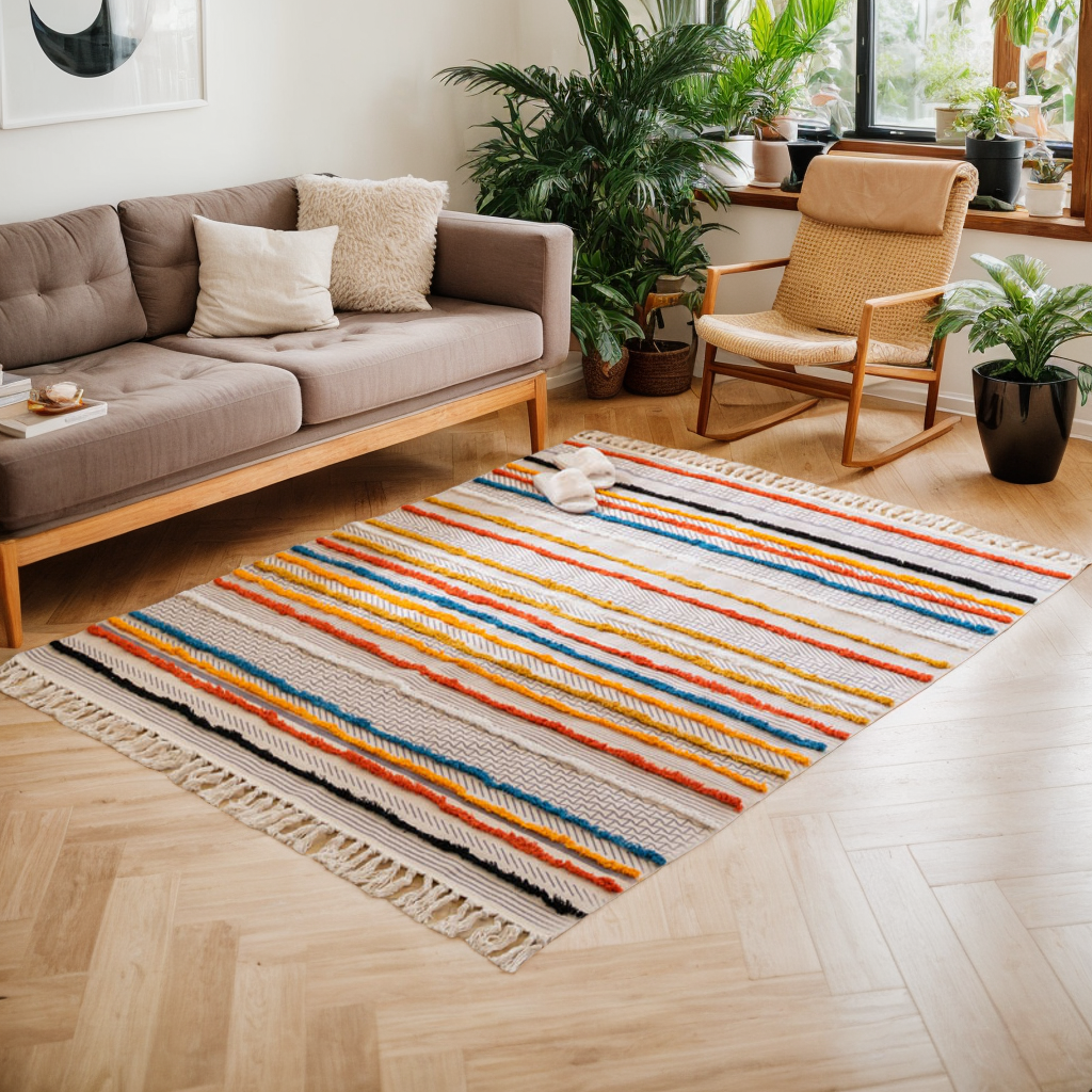 Boho Striped Cotton-Linen Rug